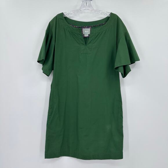 Maeve Anthropologie Green Flutter Sleeve Cotton Shift Dress Pockets Womens Sz XS - Picture 3 of 12